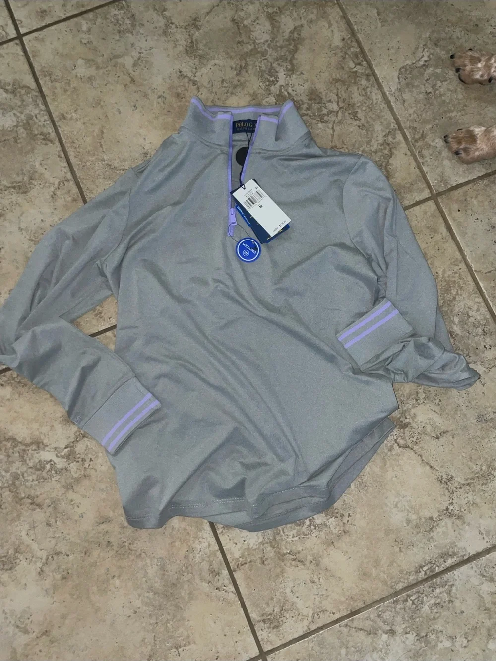 RLX Ralph lauren gold Grey Quarter-Zip Pullover with Lavender Trim
